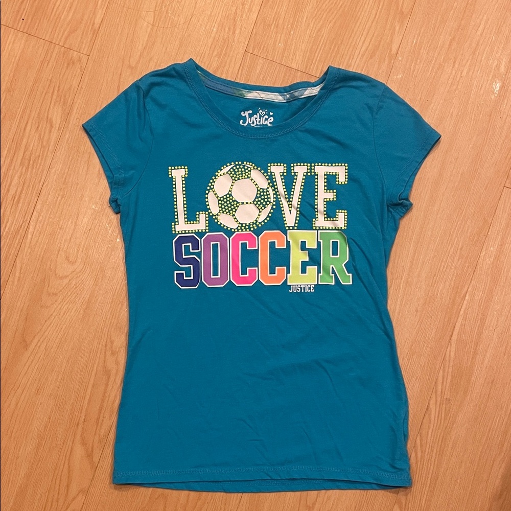 Justice Teal Love Soccer Tee size 12